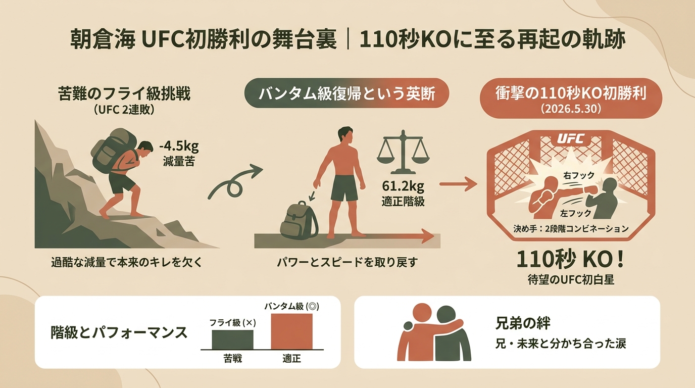 朝倉海UFC初勝利の舞台裏｜110秒KOに至る再起の軌跡 アイキャッチ（PC用）