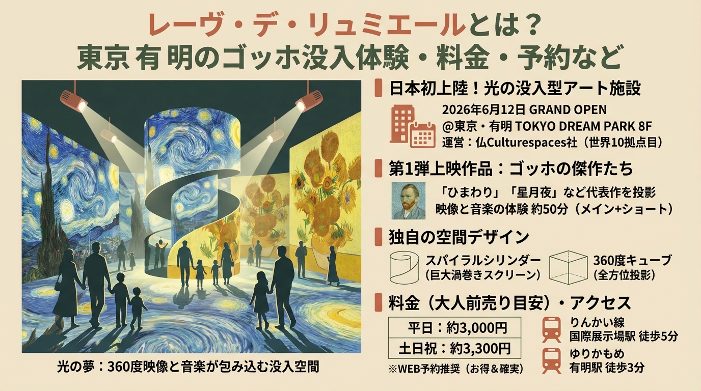 レーヴ・デ・リュミエールとは？東京有明のゴッホ没入体験・料金・予約など アイキャッチ（PC用）