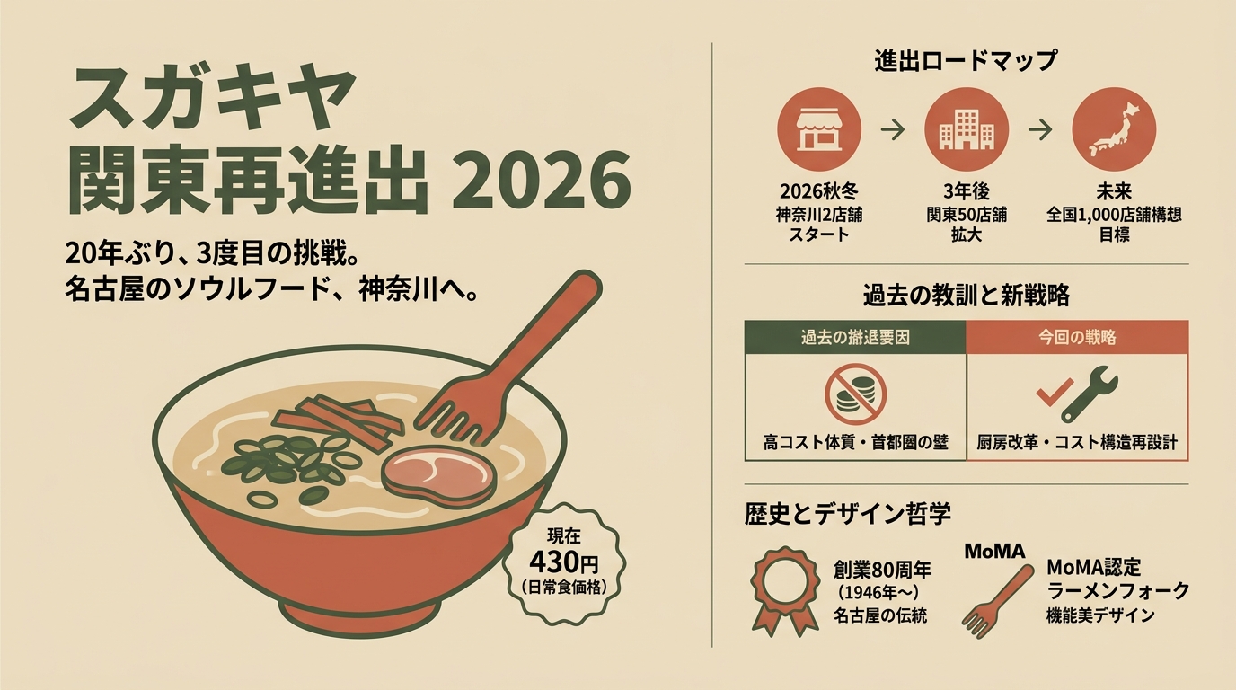 スガキヤ関東再進出2026 20年ぶり神奈川2店舗・1000店舗構想・ラーメンフォークの歴史など アイキャッチ（PC用）